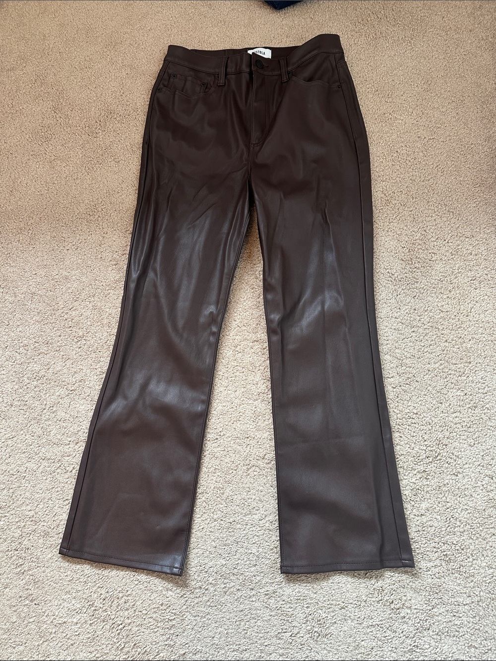 Pistola Cassie Super High Rise Straight Coffee Bean Faux Leather Pants NWOT